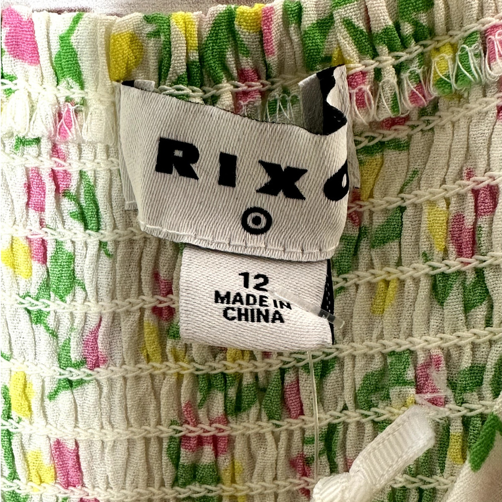 NWT RIXO Target Daisy Green Pink V Neck Floral Rushed Midi Swing Dress Size 12 - Picture 9 of 10